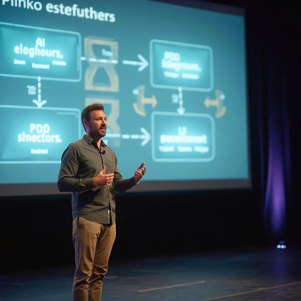 Conférencier présentant sur l'IA et Plinko